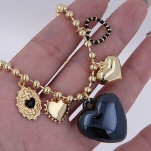 Gold and Black Heart Charm necklace